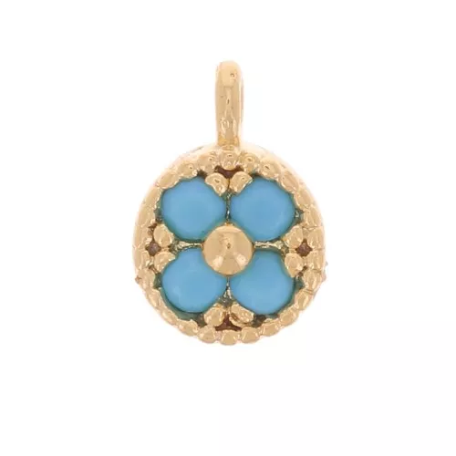 Mini Charm redondo de 4 mm con  óxido de zirconio - Chapado en oro - Turquesa x1