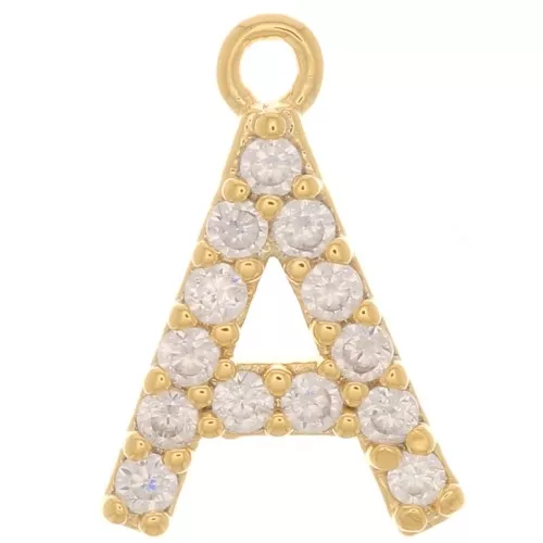 Dije Alfabeto de 10 mm con óxidos de circonio - A - Dorado con oro fino x1