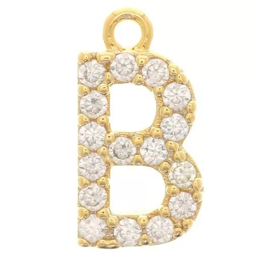 Dije Alfabeto de 10 mm con óxidos de circonio - B - Dorado con oro fino x1
