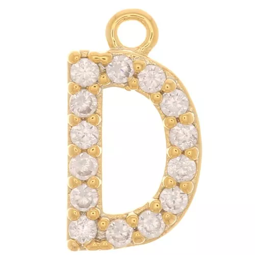 Dije Alfabeto de 10 mm con óxidos de circonio - D - Dorado con oro fino x1