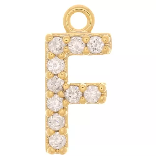 Dije letra alfabeto 10 mm con óxido de zirconio - F - Dorado - Crystal x1