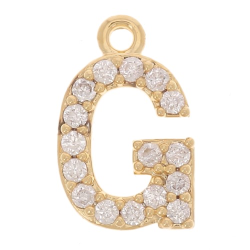 Dije Alfabeto de 10 mm con óxidos de circonio - G - Dorado con oro fino x1