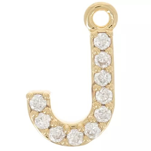Dije letra alfabeto 10 mm con  óxido de zirconio - J - Dorado con oro fino x1