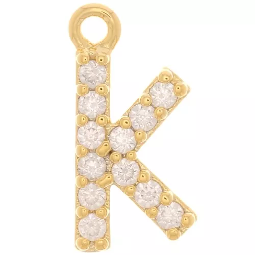 Dije letra alfabeto 10 mm con circonitass - K - Dorado - Crystal x1