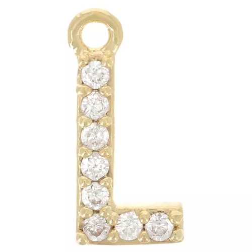 Dije letra alfabeto 10 mm con  óxido de zirconio - L - Dorado - Crystal x1
