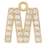 Dije letra alfabeto 10 mm con  óxido de zirconio - M - Dorado con oro fino x1