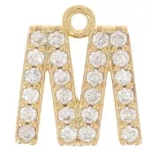 Dije letra alfabeto 10 mm con  óxido de zirconio - M - Dorado con oro fino x1
