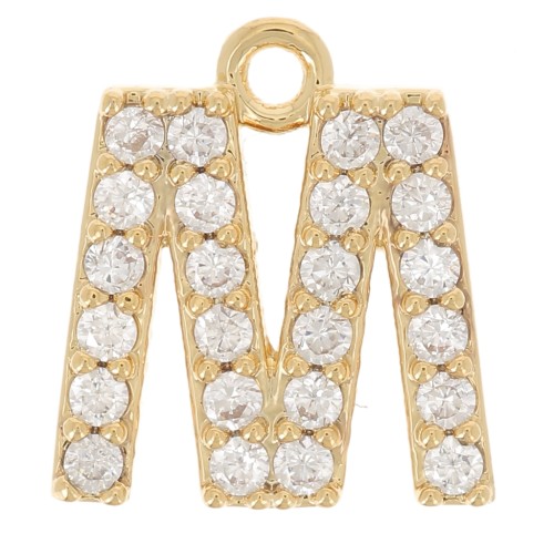Dije letra alfabeto 10 mm con  óxido de zirconio - M - Dorado con oro fino x1