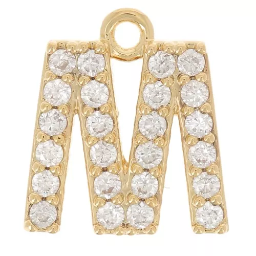 Dije letra alfabeto 10 mm con  óxido de zirconio - M - Dorado con oro fino x1