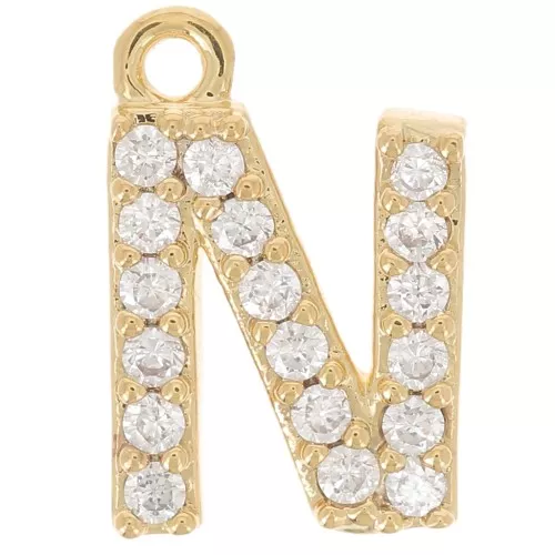 Dije letra alfabeto 10 mm con óxido de zirconio - N - Dorado con oro fino x1
