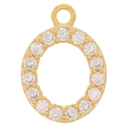 Dije letra alfabeto 10 mm con  óxido de zirconio - O - Dorado - Crystal x1