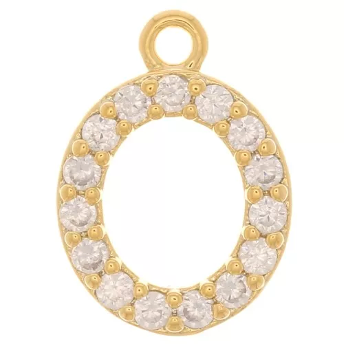 Dije letra alfabeto 10 mm con óxido de zirconio - O - Dorado - Crystal x1