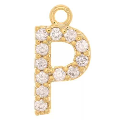 Dije letra alfabeto 10 mm con óxido de zirconio - P - Dorado - Crystal x1