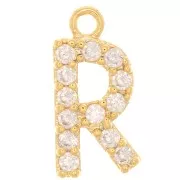 Dije letra alfabeto 10 mm con óxido de zirconio - R - Dorado - Crystal x1
