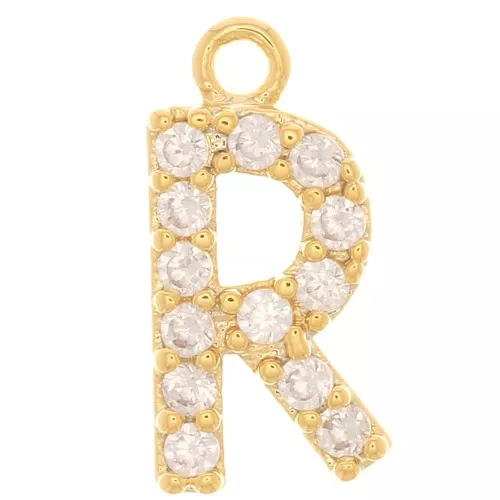 Dije letra alfabeto 10 mm con óxido de zirconio - R - Dorado - Crystal x1