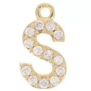 Dije letra alfabeto 10 mm con  óxido de zirconio - S - Dorado con oro fino x1