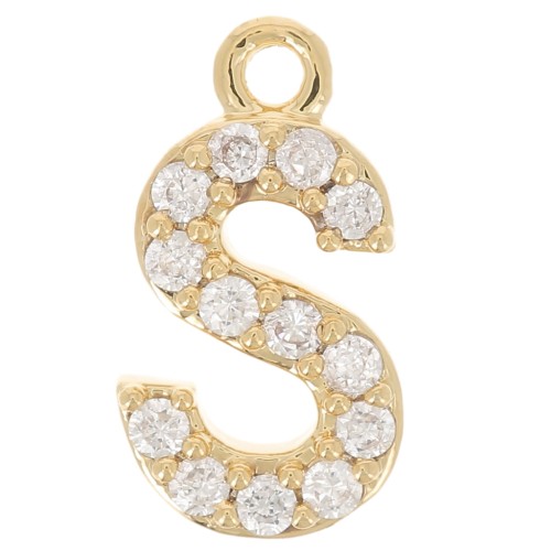 Dije letra alfabeto 10 mm con  óxido de zirconio - S - Dorado con oro fino x1