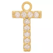 Dije letra alfabeto 10 mm con  óxido de zirconio - T - Dorado - Crystal x1