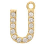 Dije letra alfabeto 10 mm con  óxido de zirconio - U - Dorado - Crystal x1