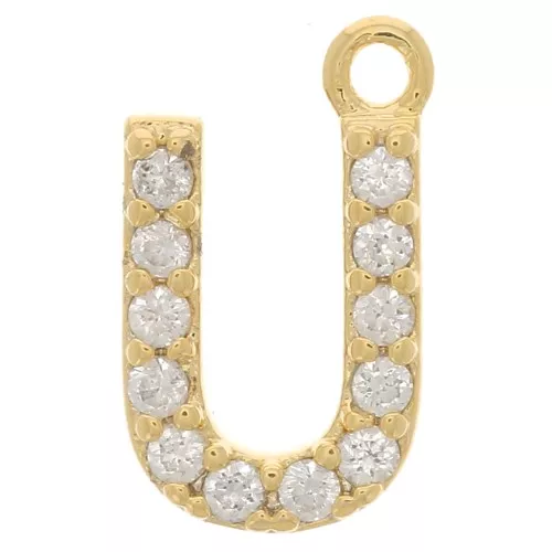 Dije letra alfabeto 10 mm con óxido de zirconio - U - Dorado - Crystal x1