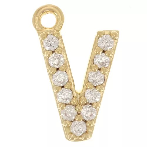 Dije Alfabeto de 10 mm con Óxidos de Circonio - V - Dorado con Oro fino x1