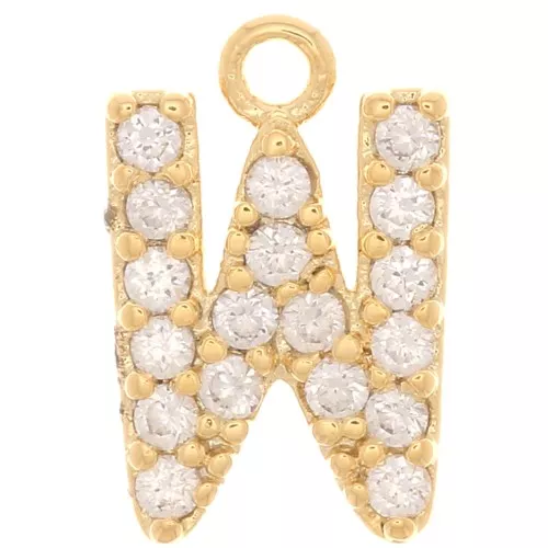 Dije letra alfabeto 10 mm con  óxido de zirconio - W - Dorado - Crystal x1