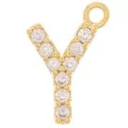 Dije letra alfabeto 10 mm con  óxido de zirconio - Y - Dorado - Crystal x1