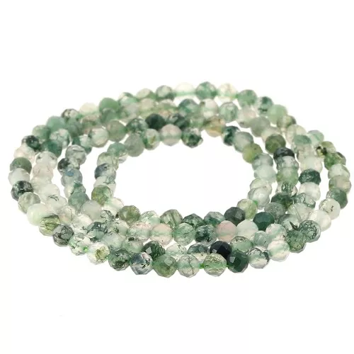 Cuentas redondas facetadas de 3 mm de piedra preciosa  - Ágata musgosa x39 cm