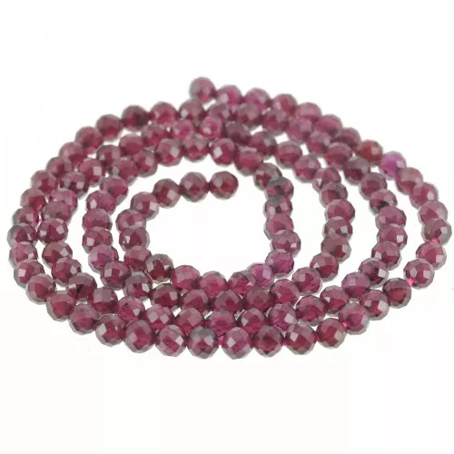 Cuentas facetadas redondas 3 mm - Granate x39cm