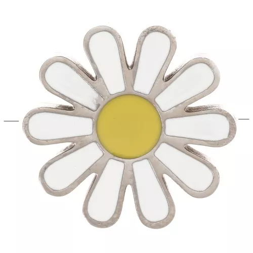 Cuenta margarita 17 mm resina epoxi Blanco - Amarillo Acero inoxidable 304