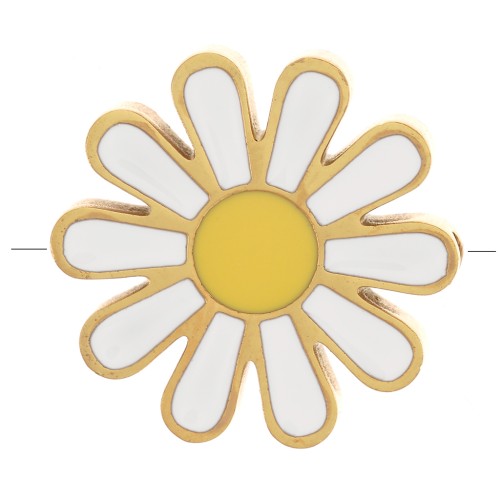 Cuenta margarita 17 mm resina epoxi Blanco - Amarillo Acero inoxidable Dorado 304