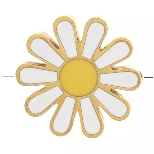 Cuenta margarita 17 mm resina epoxi Blanco - Amarillo Acero inoxidable Dorado 304