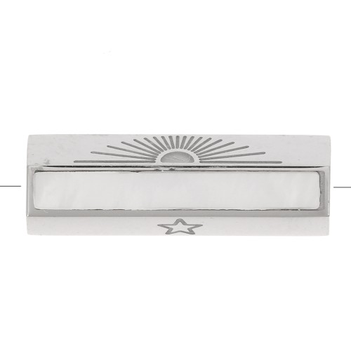 Cuenta cilíndrica con mensaje Lucky con nácar 26x9 mm - Acero Inoxidable 304 x1