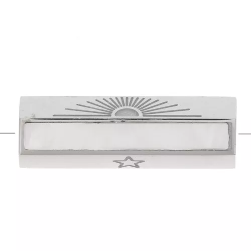 Cuenta cilíndrica con mensaje Lucky con nácar 26x9 mm - Acero Inoxidable 304 x1