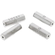 Cuenta cilíndrica con mensaje Lucky con nácar 26x9 mm - Acero Inoxidable 304 x1