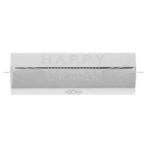 Cuenta cilíndrica con mensaje Happy Dreamer con óxido de zirconio 26x9 mm - Acero inoxidable 304