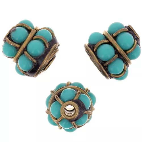 Cuenta étnica indonesia 11.5x11 mm - Turquesa x1