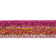 Ruban pailleté 10 mm Fuchsia/Doré/Argenté x 2m