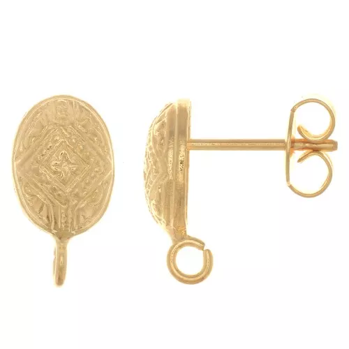 Pendientes étnicos ovalados 13.5x7 mm - anilla abierta - Dorado oro fino x2