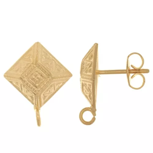 Ganchos pendientes diseño étnico 16x13mm anillo abierto - Dorado oro fino x2