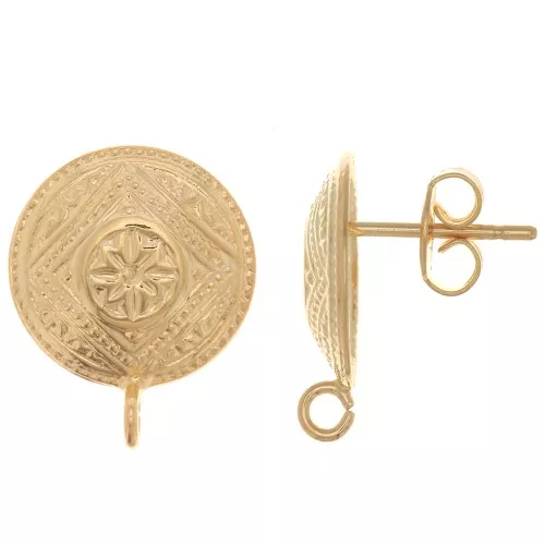 Pendientes motivo étnico 14 mm - anillo abierto - Dorado oro fino x2