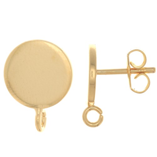 Pendientes de disco 10 mm - Anilla perpendicular abierto - Dorado oro fino x2