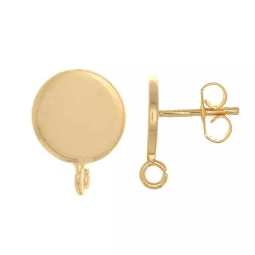 Pendientes de disco 8 mm - Anilla perpendicular abierta - Dorado oro fino x2