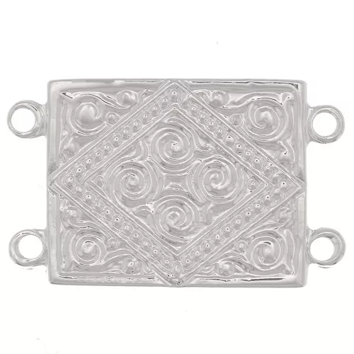 Separador rectangular 2 filas 22x13,5 mm patrón étnico - Plateado fino x1