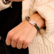 Separador rectangular 2 filas 22x13,5 mm patrón étnico - Plateado fino x1