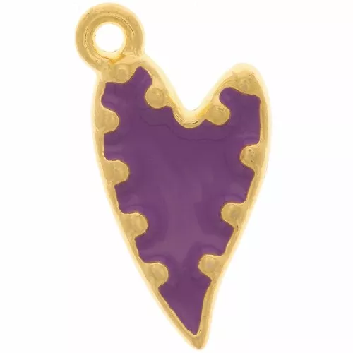 Colgante corazón irregular de resina epoxi 22x13mm - Chapado en oro - Morado