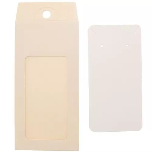 Embalaje de cartón con etiqueta para bisutería 13x6,5cm - Beige - Blanco x1