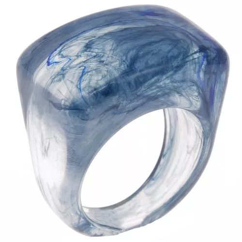 Anillo grande de resina - Talla 54 - Transparente - Azul oscuro jaspeado x1