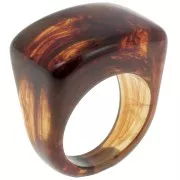 Anillo grande de resina - Talla 54 - Transparente - Marrón oscuro jaspeado x1