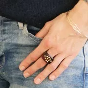 Anillo grande de resina - Talla 54 - Beige - Marrón jaspeado x1